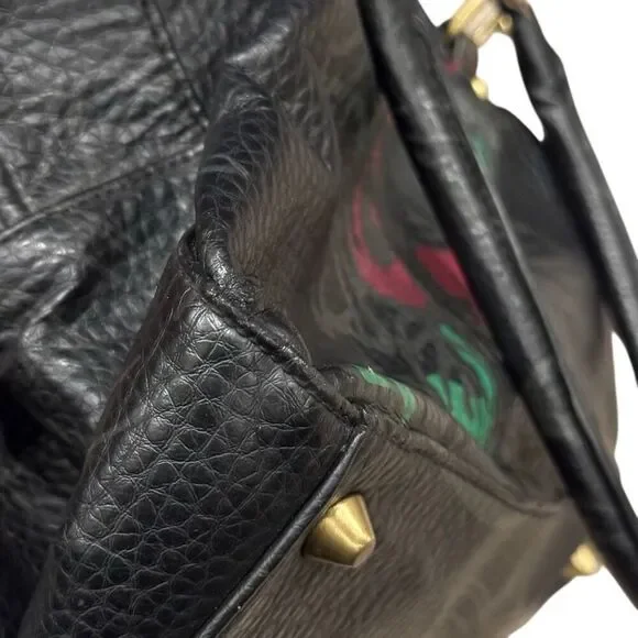 Steve Madden Y2K Black Floral Satchel Bag Pebbled Faux Leather - Picture 5 of 9